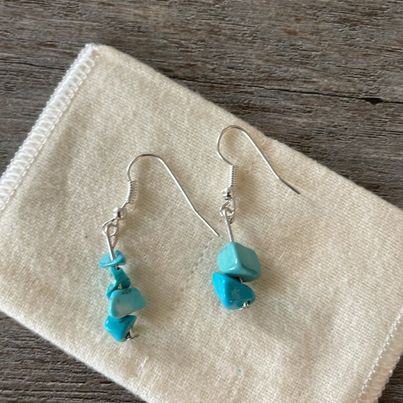 Women’s Turquoise Stone Dangle Earrings, Silver Tone - Picture 2 of 3